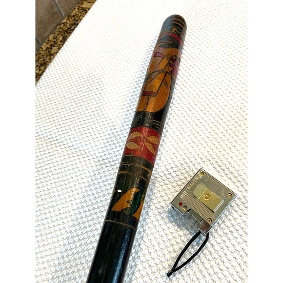 VINTAGE PINATA BAT STICK Mexico Folk Art Hand Carved Painted Wood 31" - Picture 8 of 8